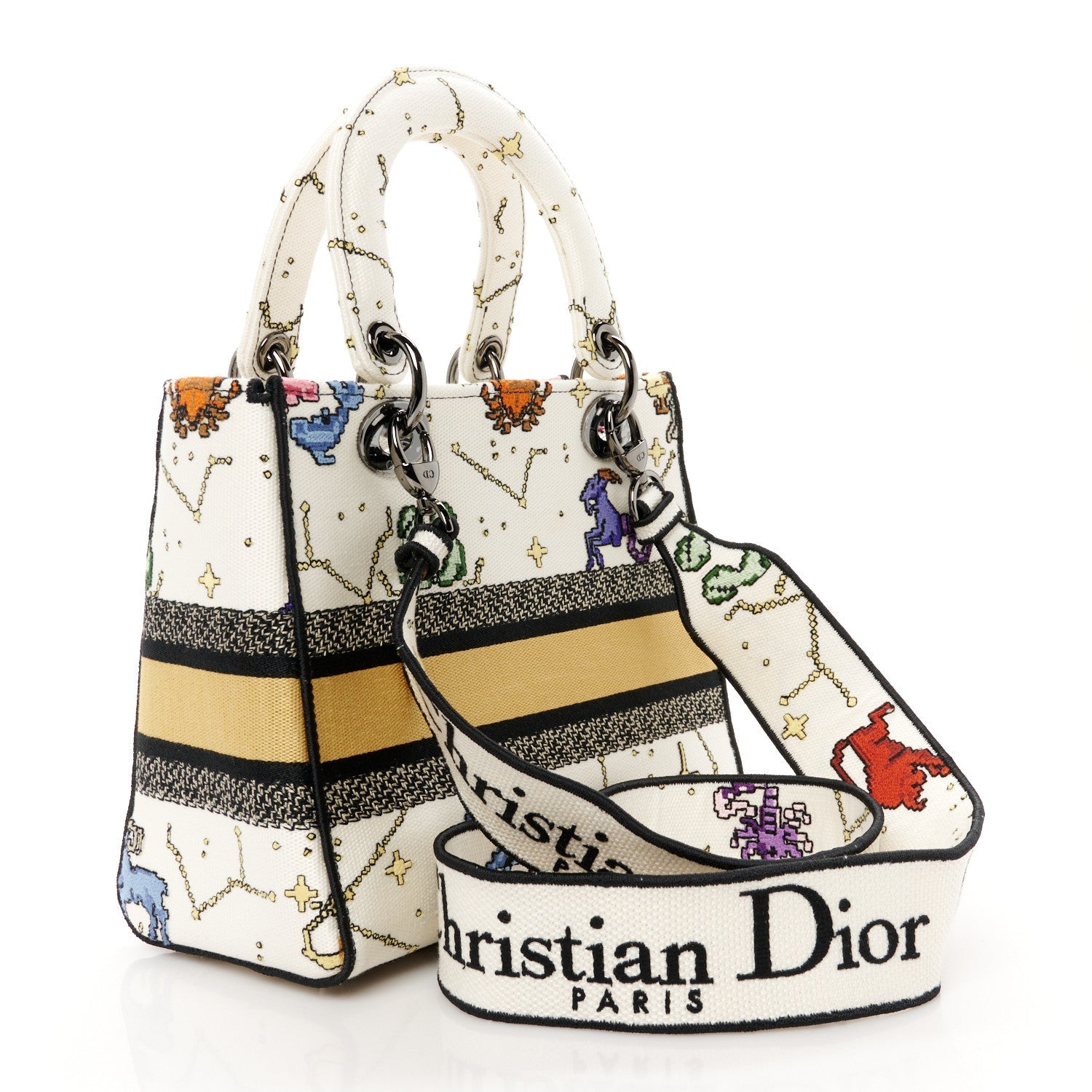 Canvas Pixel Zodiac Embroidered Medium Lady D-Lite Ecru Multicolor