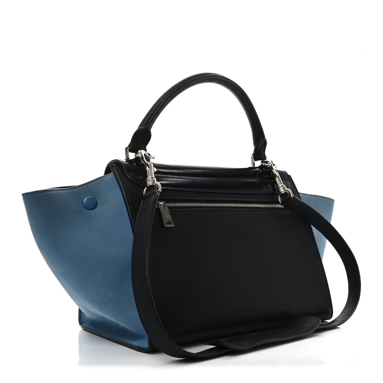 Baby Grained Calfskin Suede Small Bi-Color Trapeze Black