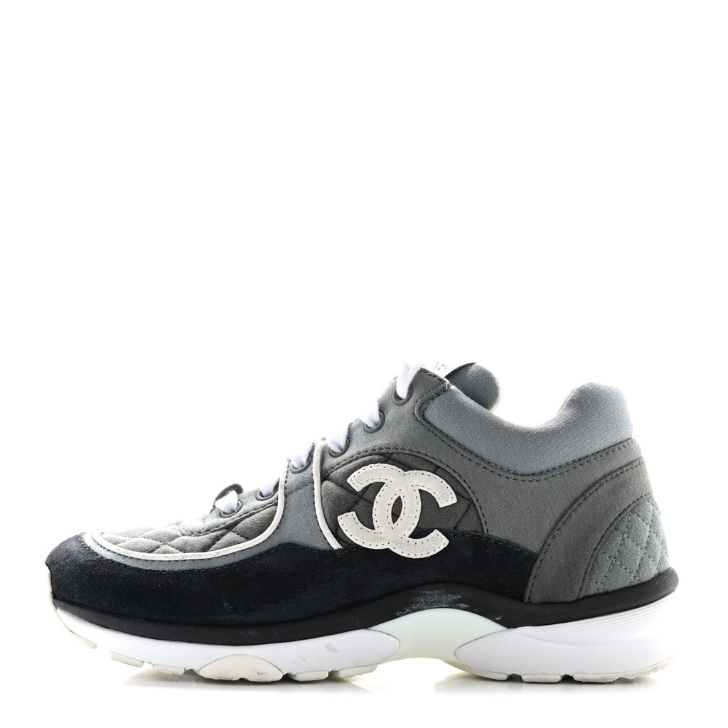 Fabric Suede Calfskin Quilted CC Sneakers 35 Dark Grey