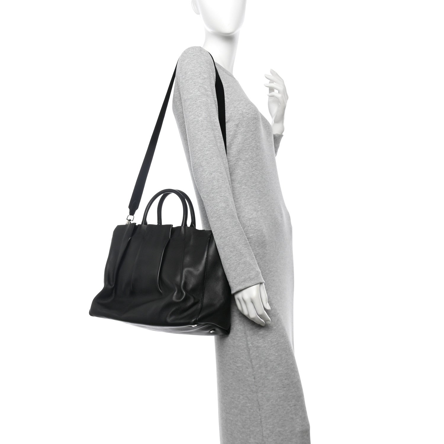 Calfskin Pleated Peggy Tote Black