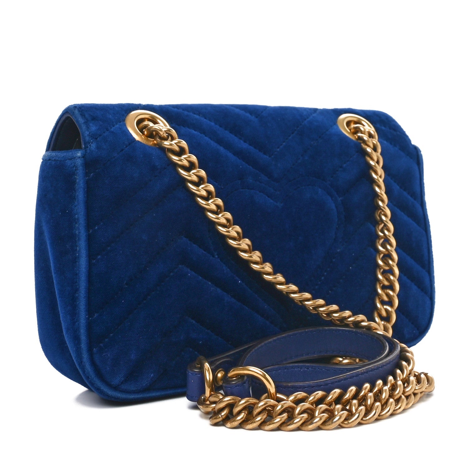 Velvet Matelasse Mini GG Marmont Shoulder Bag Cobalt Blue