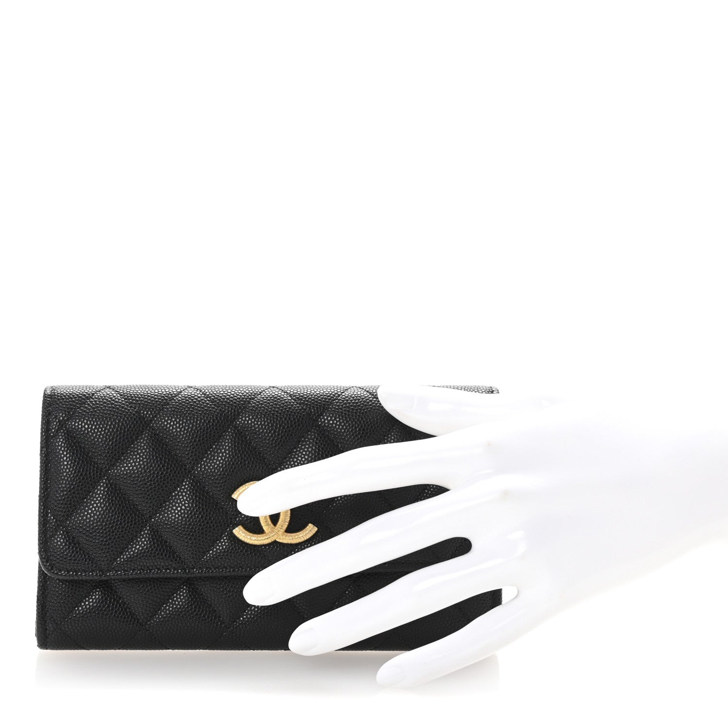 Caviar Quilted Textured CC Flap Wallet Black