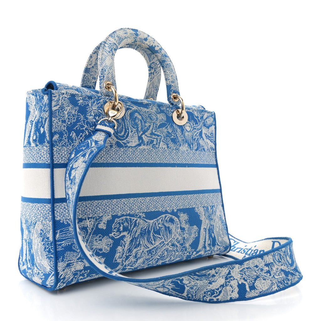 Toile de Jouy Embroidered Large Lady D-Lite Fluorescent Blue