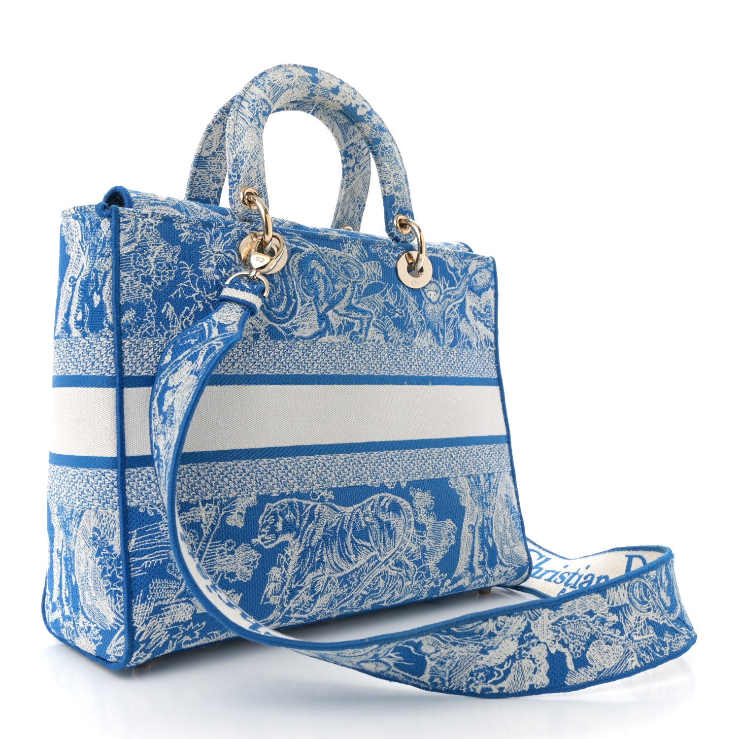 Toile de Jouy Embroidered Large Lady D-Lite Fluorescent Blue