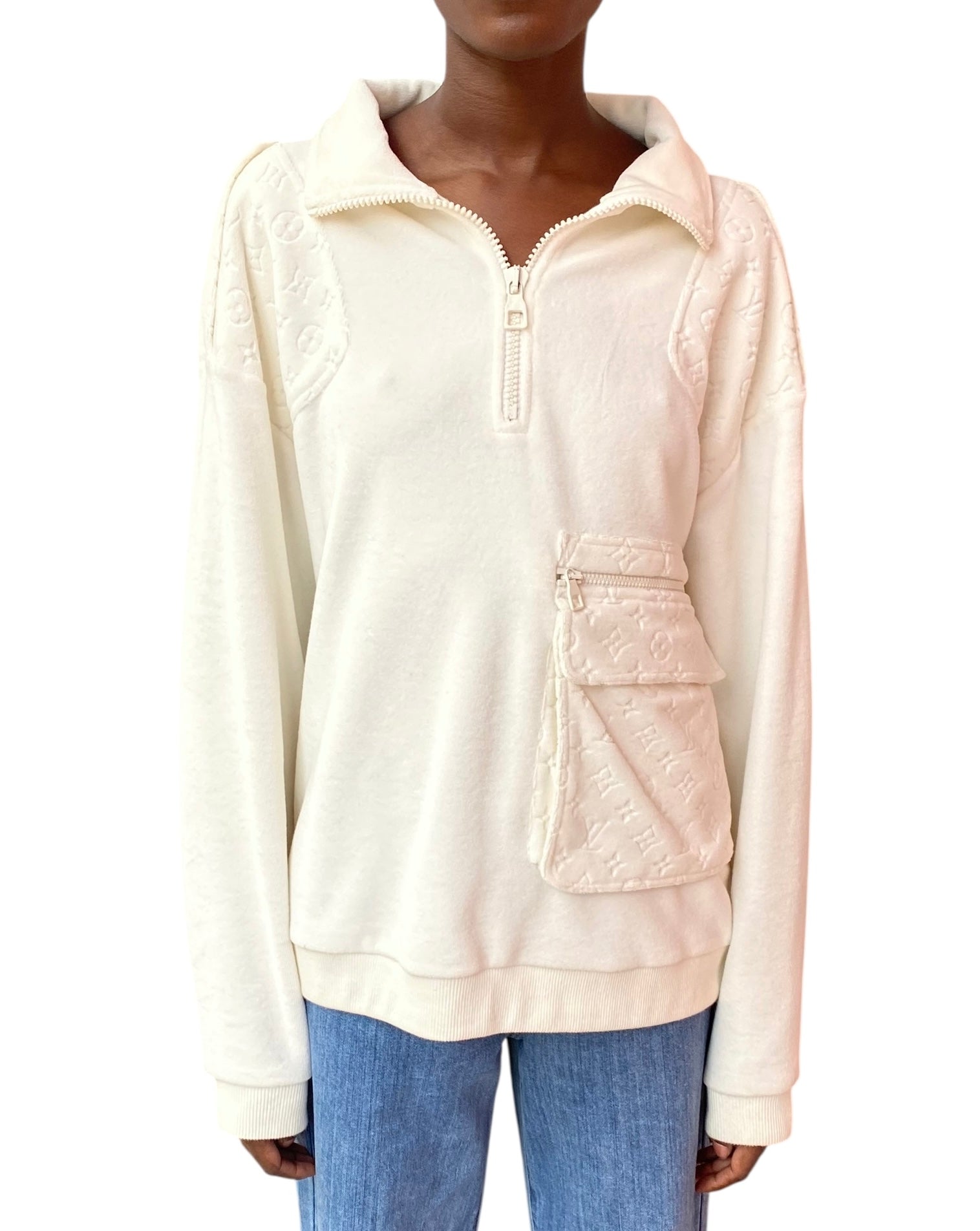 Louis Vuitton Ivory Logo Pocket Quarter Zip Sweater - S