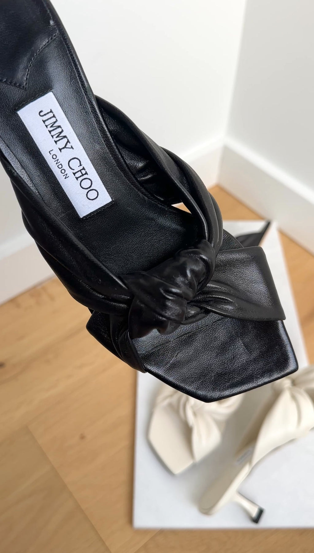 Jimmy Choo Black Leather Knot Kitten Keel Mule - 37
