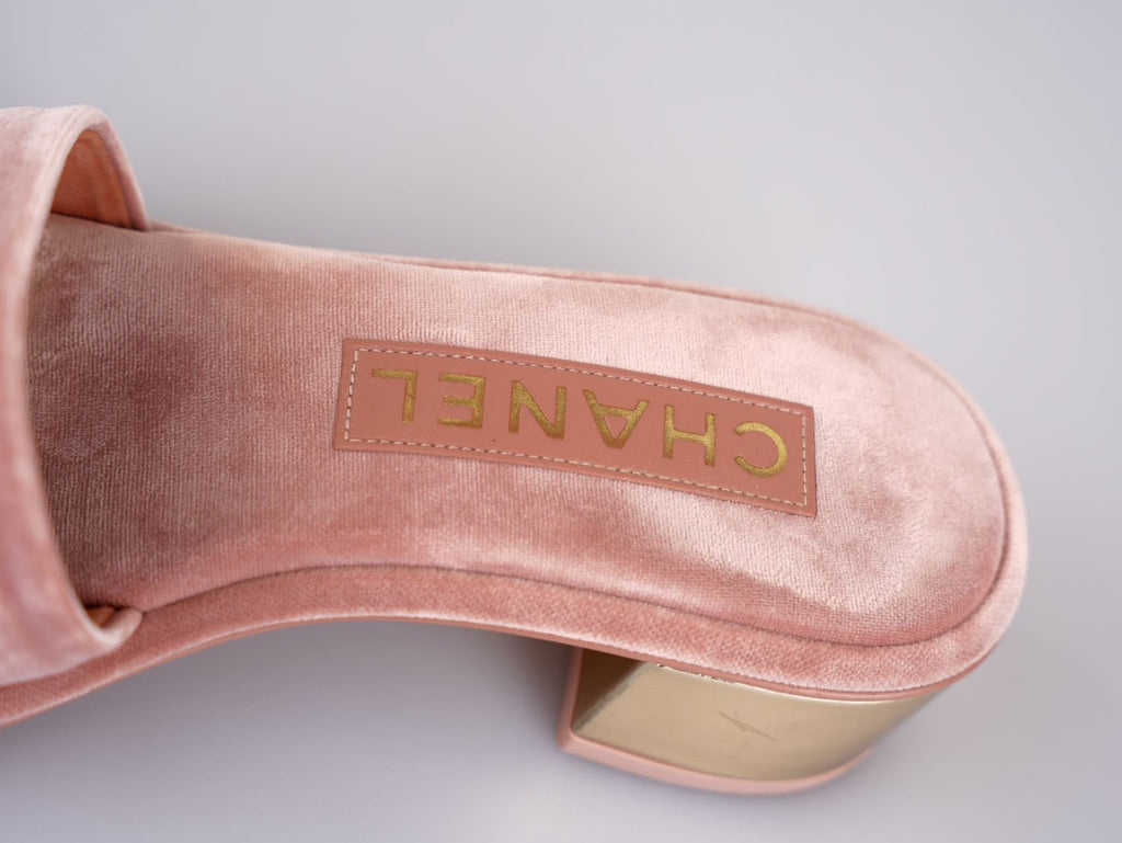 Chanel Gold Heels Pink Mules Size 38C