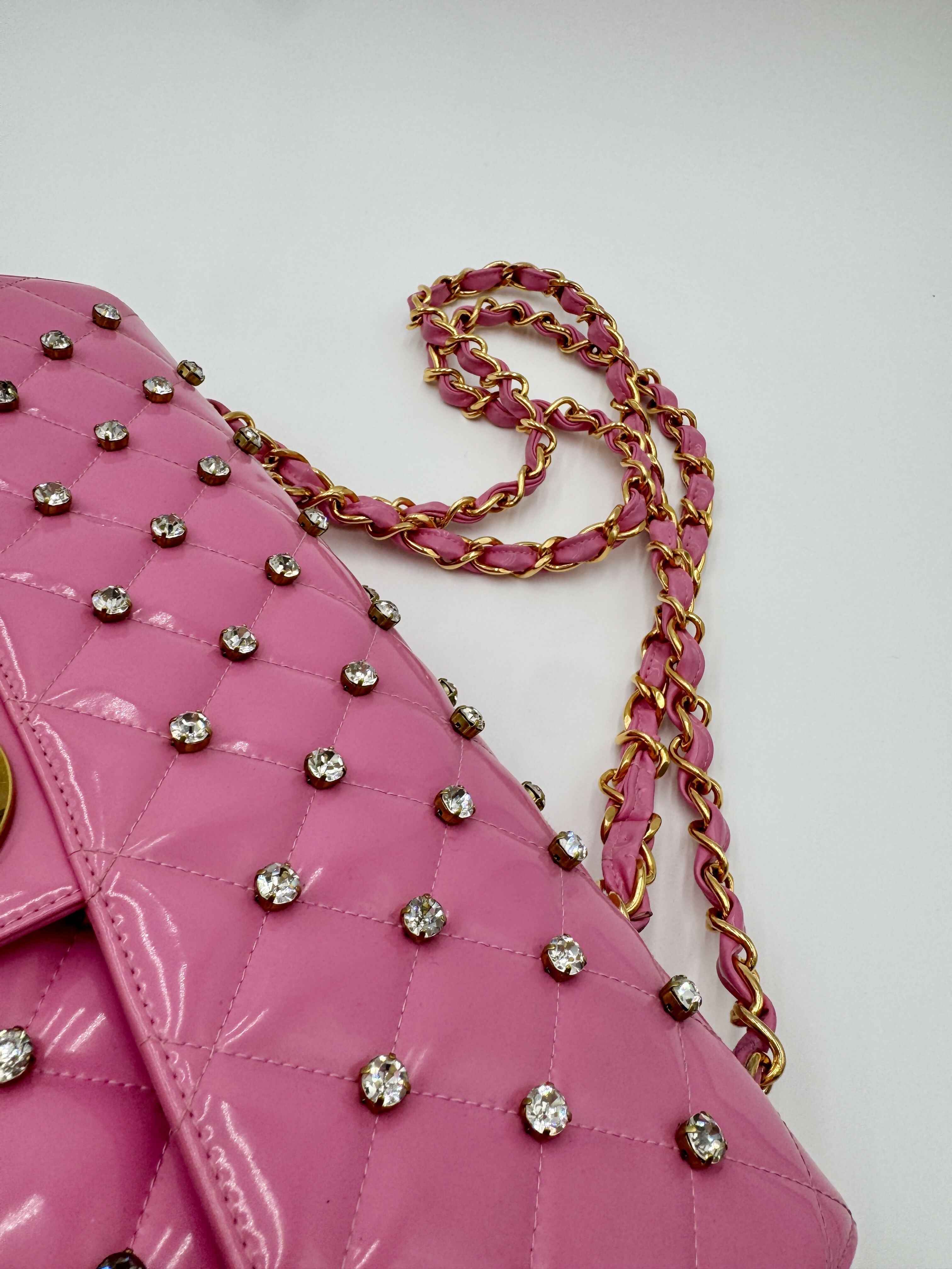 Chanel 1995 Vintage Barbie Pink Maxi Rhinestone Flap Bag