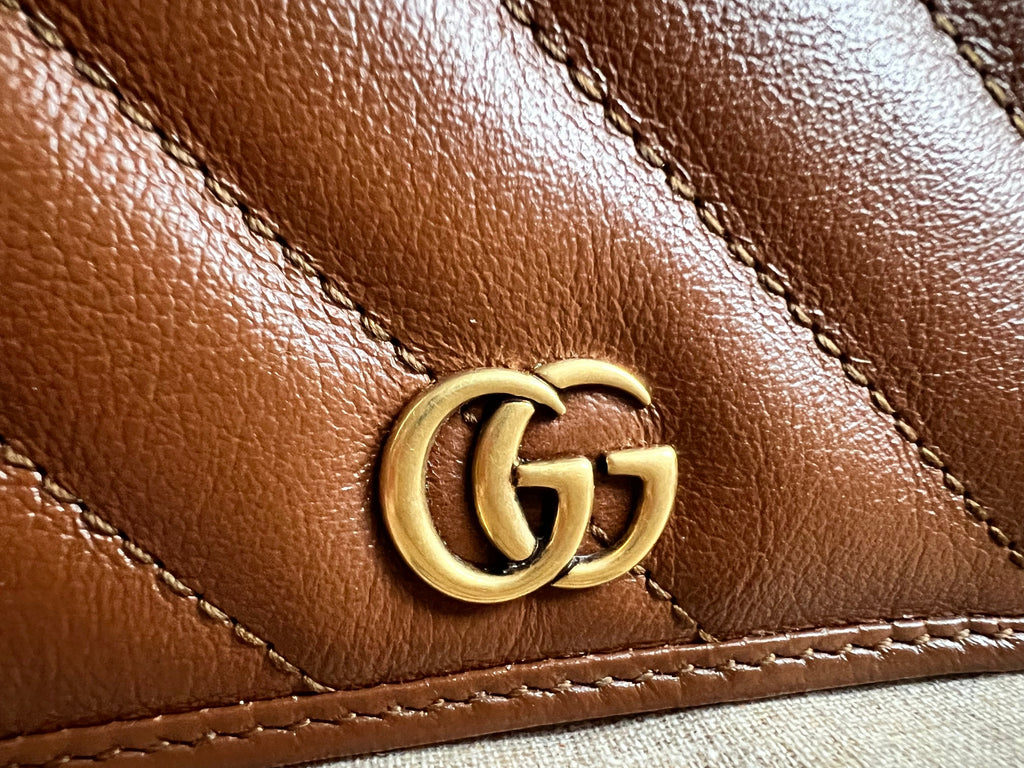 Gucci GG Brown Marmont Matelassé  Case Wallet (RRP £380)