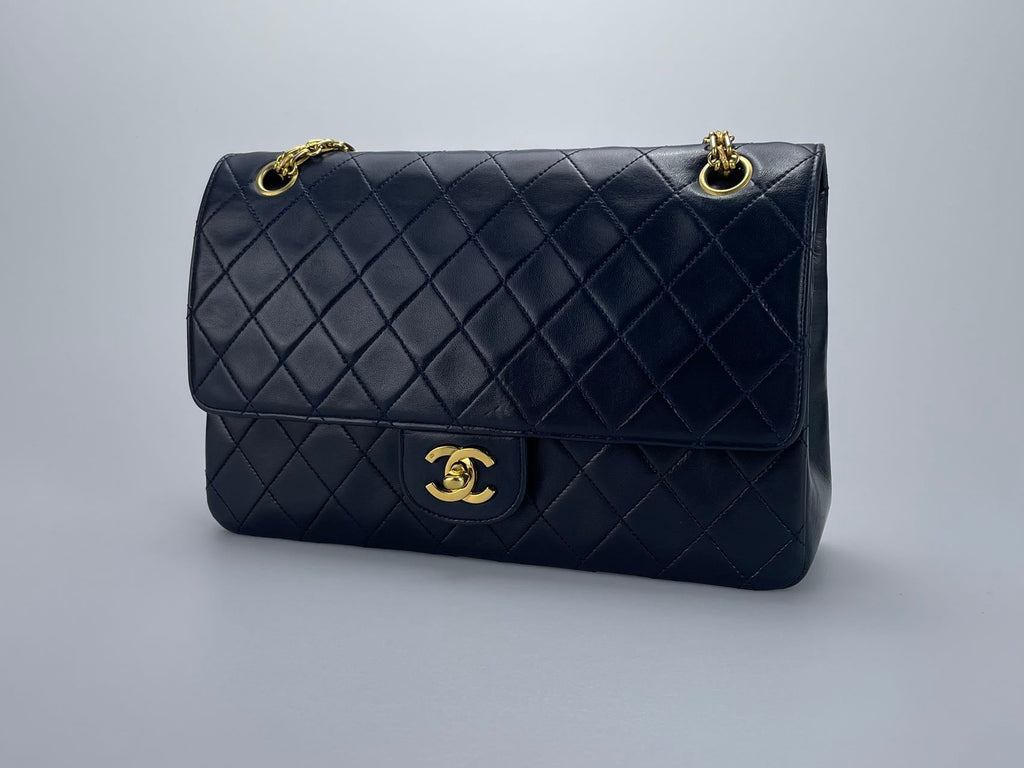 Chanel Black Vintage Medium Classic Double Flap Bag with 24K Gold Hardware