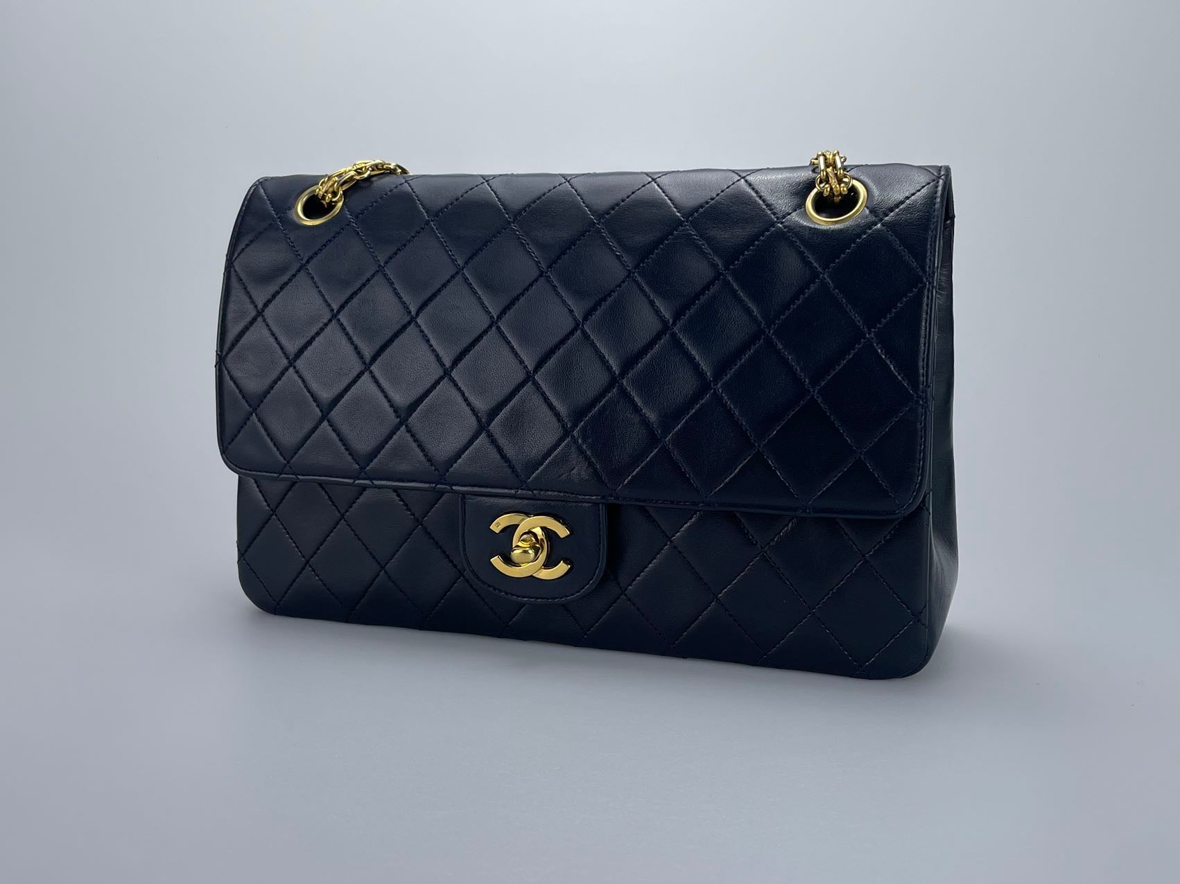 Chanel Black Vintage Medium Classic Double Flap Bag with 24K Gold Hardware