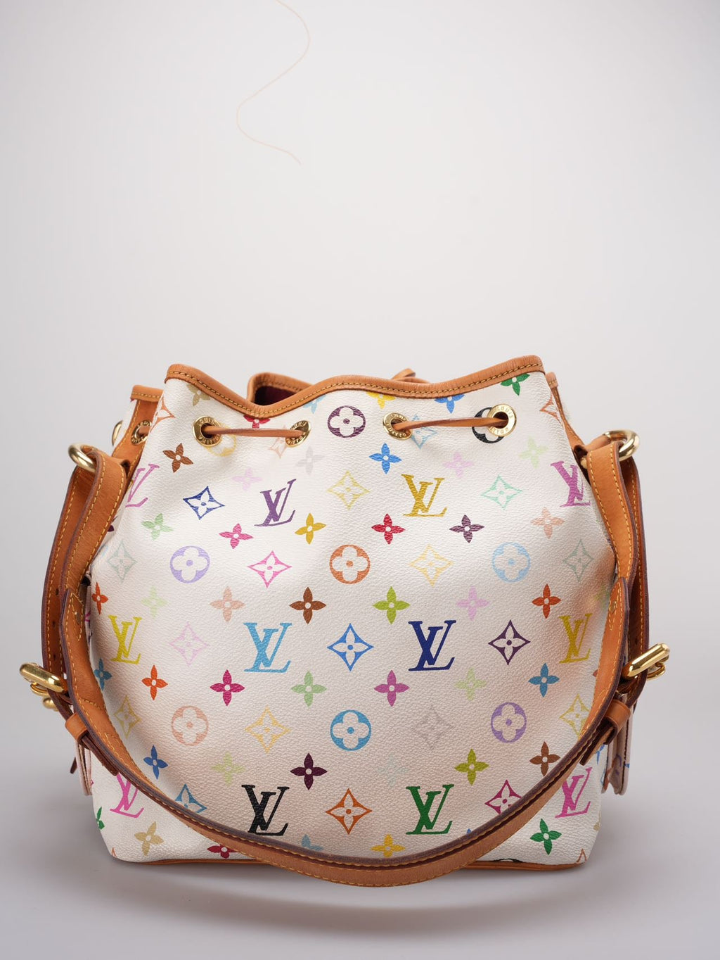 Louis Vuitton Takashi Murakami White Multicolore Monogram Coated Canvas Petit Noe Bag Gold Hardware