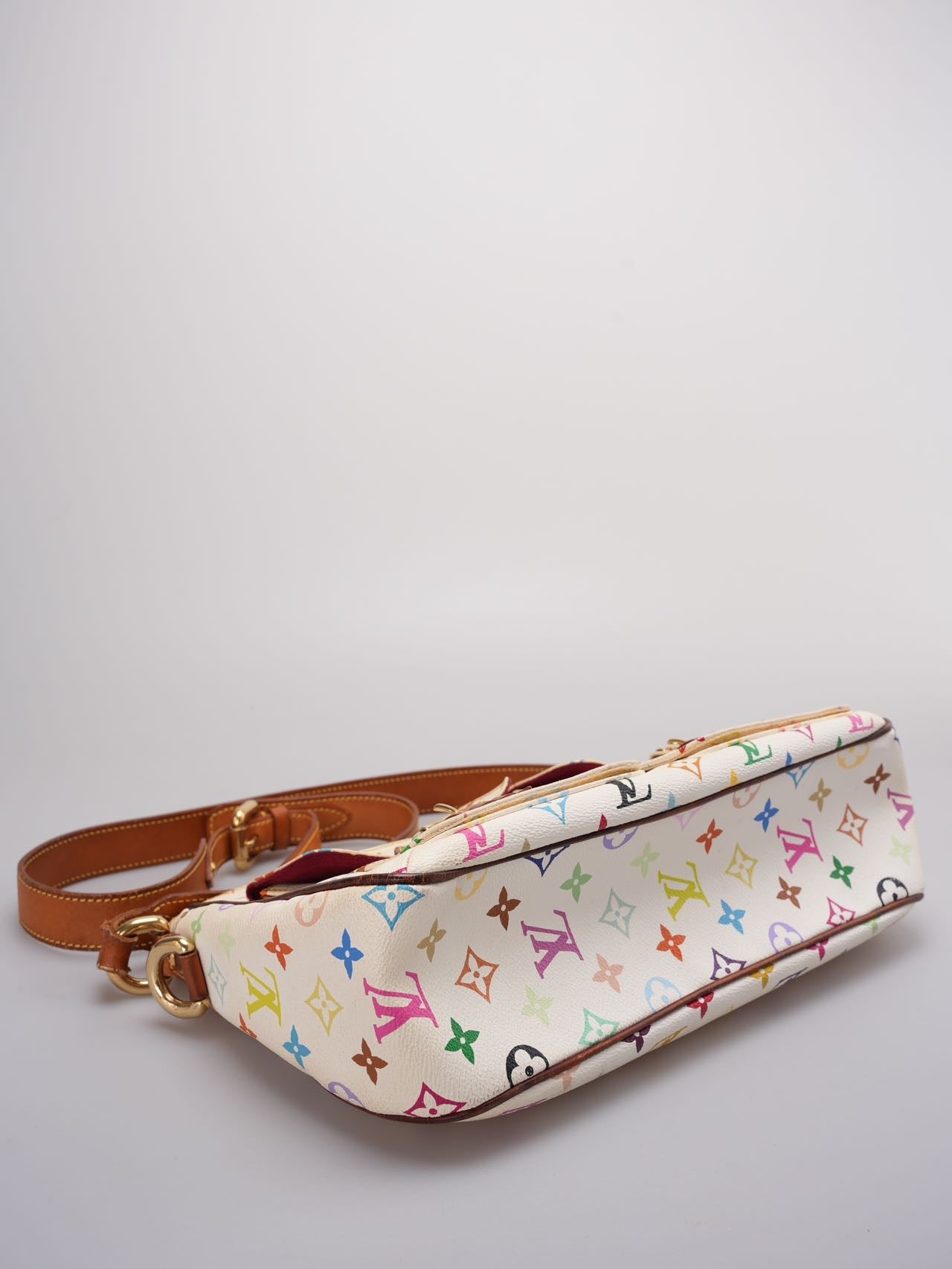 Louis Vuitton Takashi Murakami White Multicolore Monogram Coated Canvas Petit Noe Bag Gold Hardware