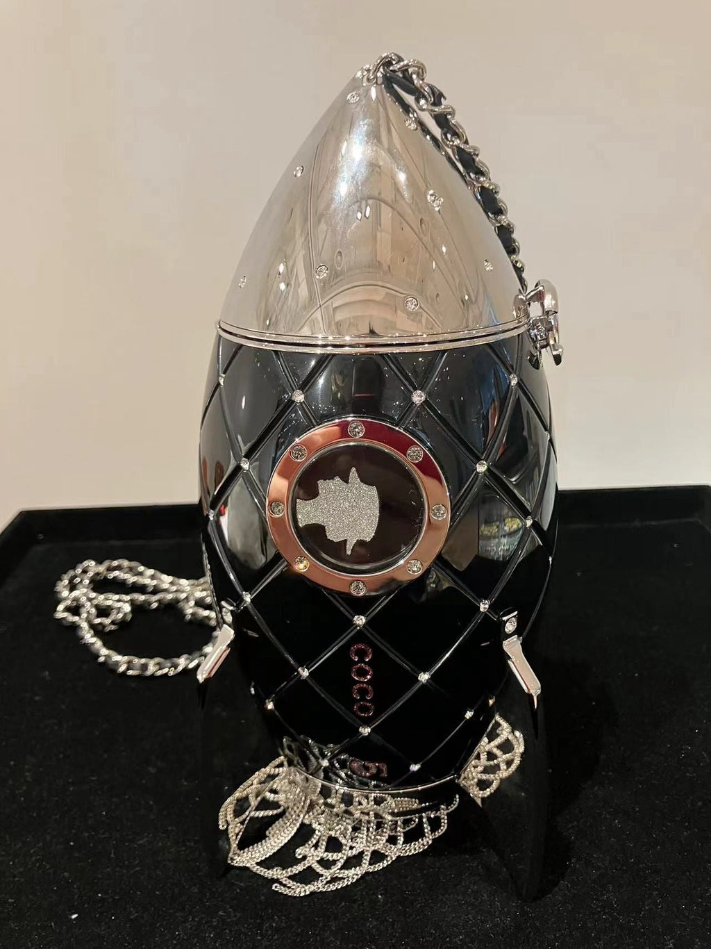 Chanel Limited Edition Plexiglass Crystal Rocket Ship Minaudière Clutch Black 2017