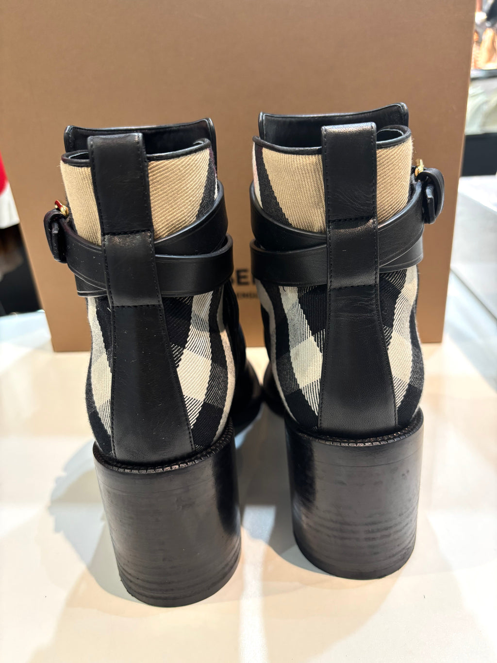 BURBERRY HOUSE CHECK PRYLE LEATHER ANKLE BOOTS