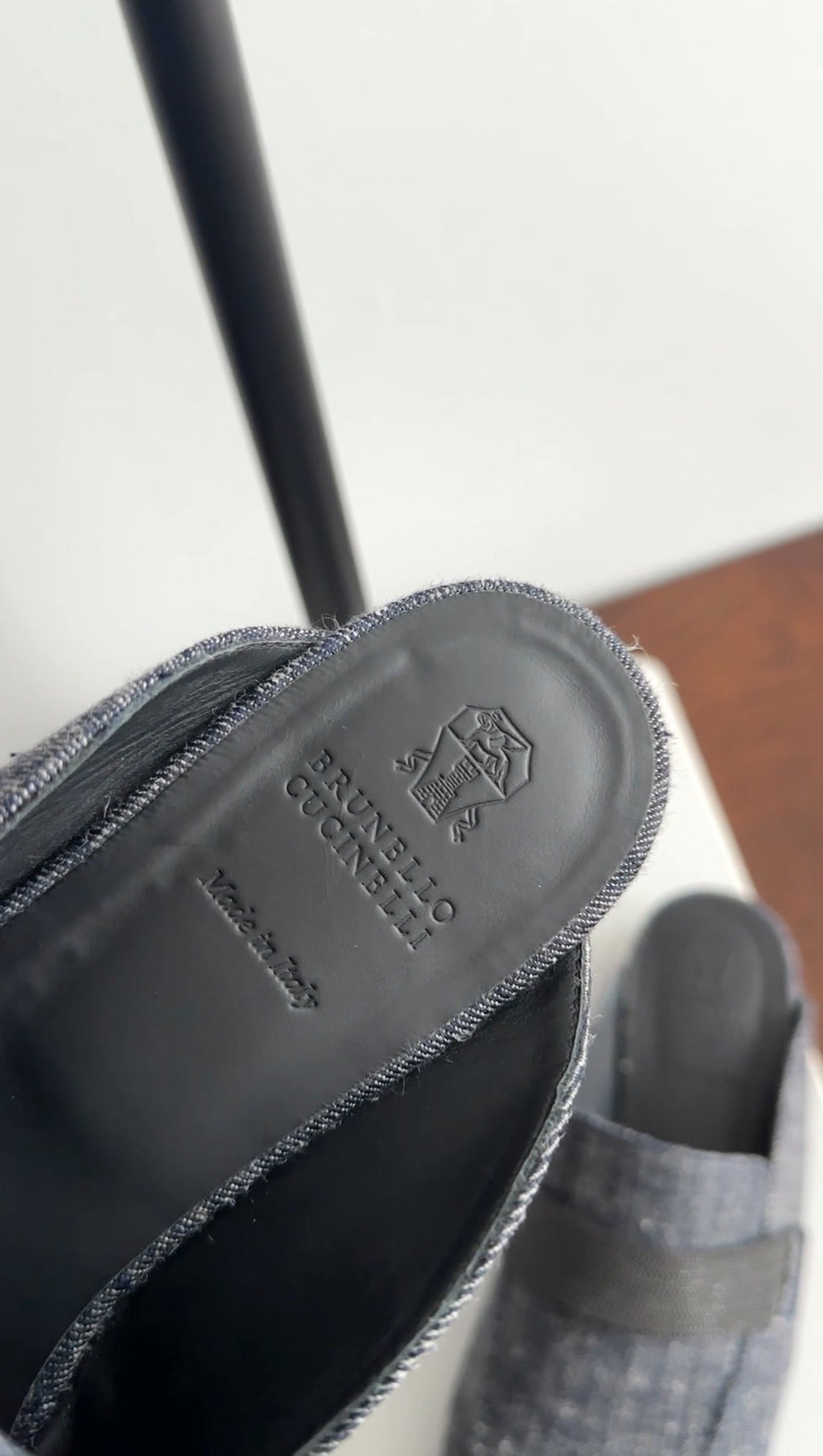 Brunello Cucinelli Denim Monili Bead Flat Slipper Mules - 38.5 / 8