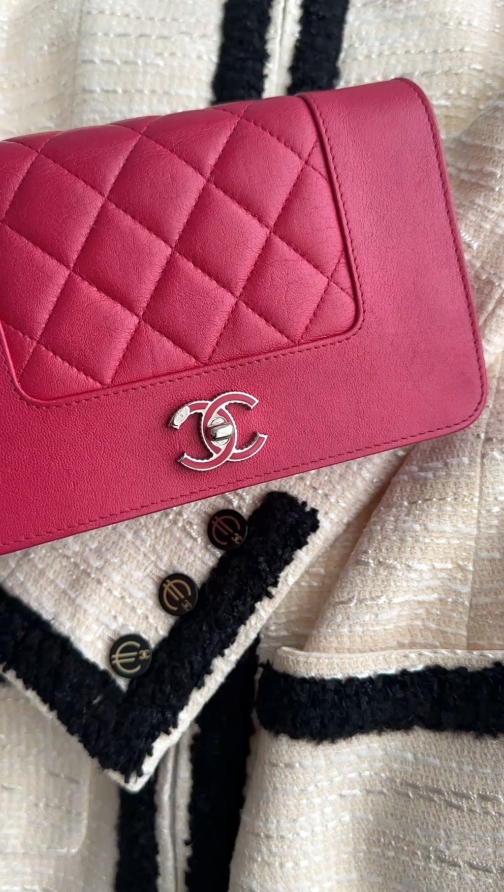 Chanel Cherry Pink Quilted Mademoiselle Wallet on Chain Bag