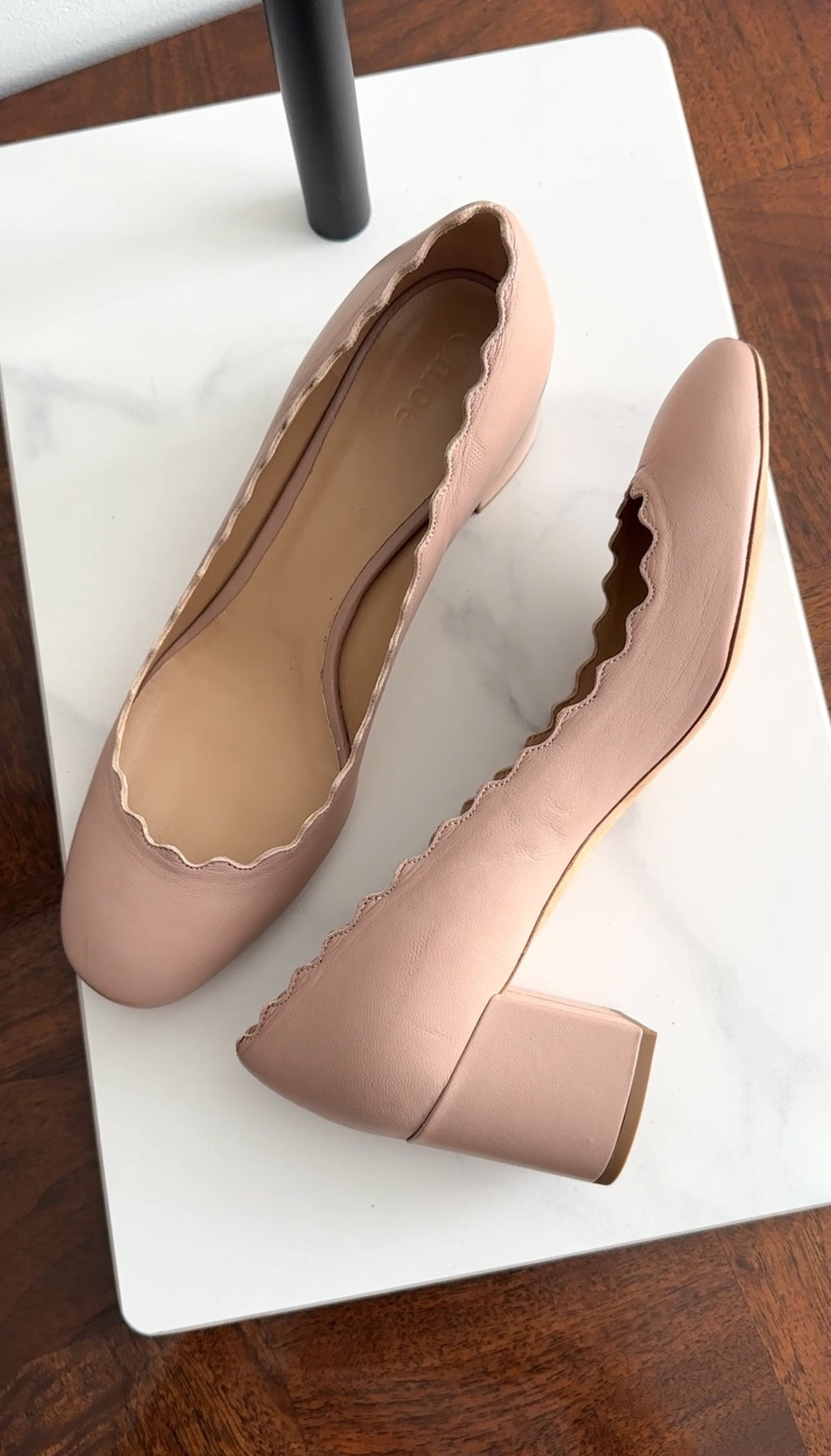 Chloe Matte Nude Leather Lauren Block Heel Pump - 37 / 37.5