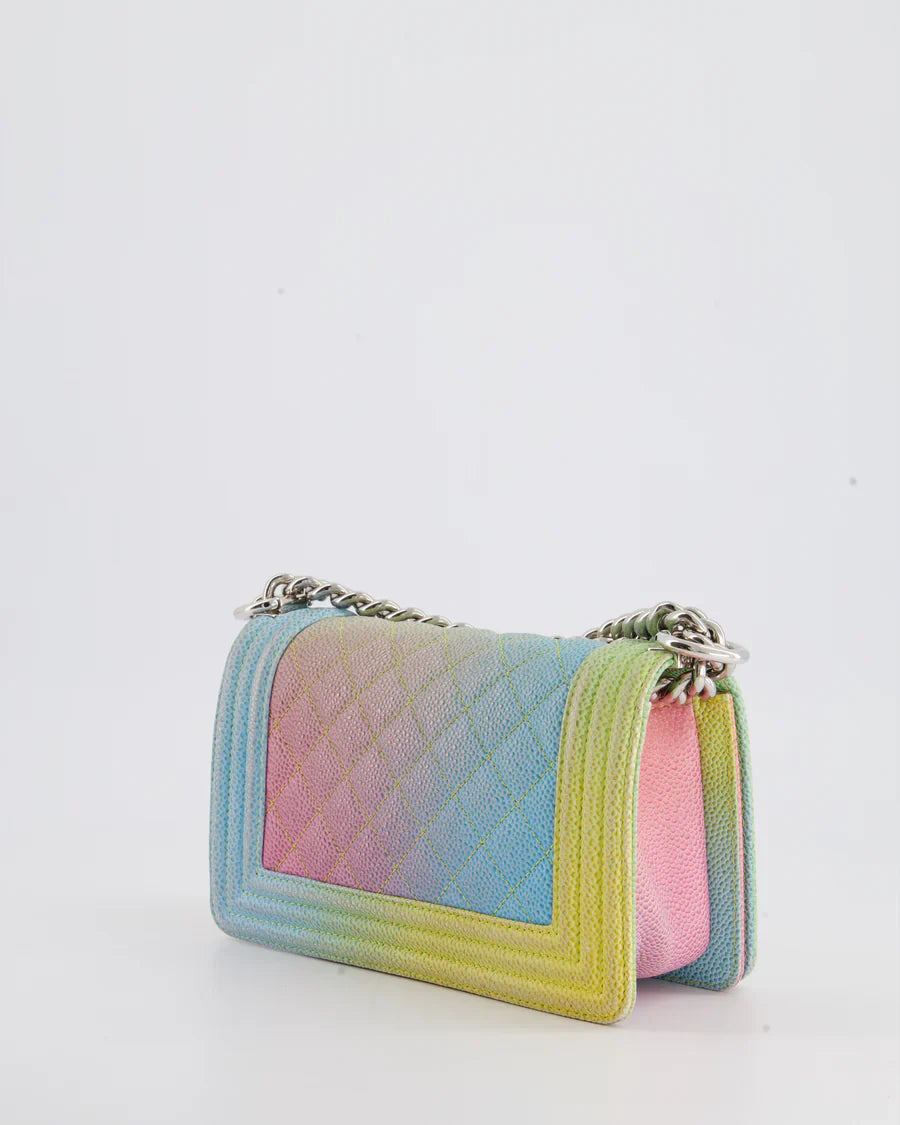 Chanel Caviar Quilted Small Cuba Rainbow Le Boy Bag Multicolour with Silver Hardware