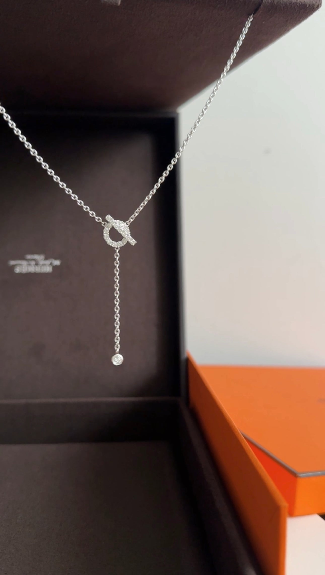 Hermes 18k White Gold Diamond Finesse Lariat Necklace