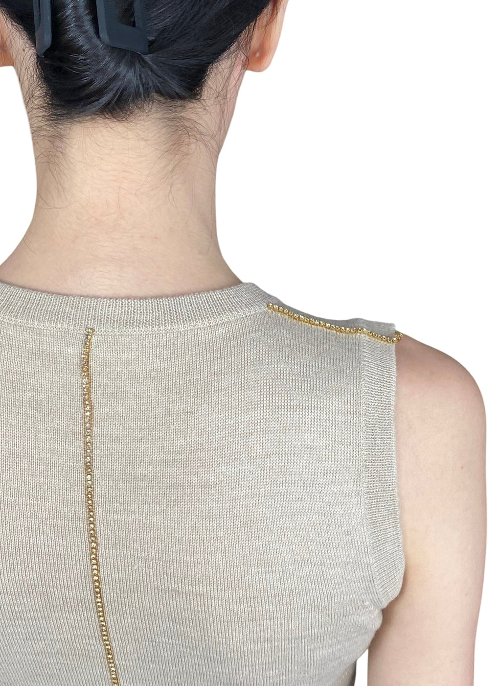 Miu Miu Beige and Gold Wool Jewel Tank - IT 38 / US 2