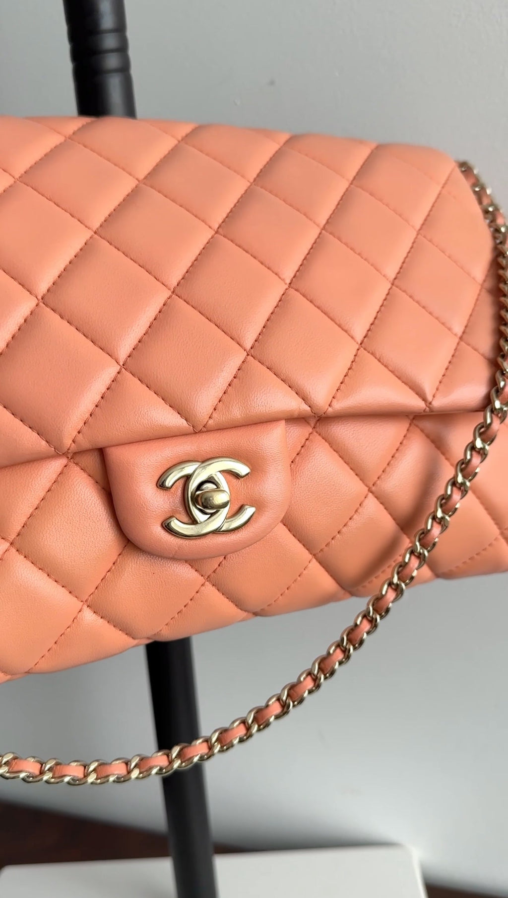 Chanel Peach Quilted Leather Timeless Chain Clutch Flap Bag