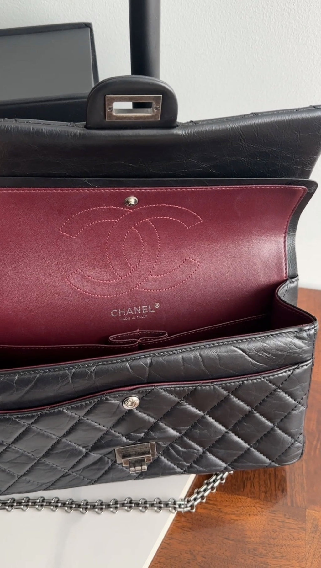 Chanel Black Aged Calfskin Reissue 2.55 227 Ruthenium Classic Flap Bag