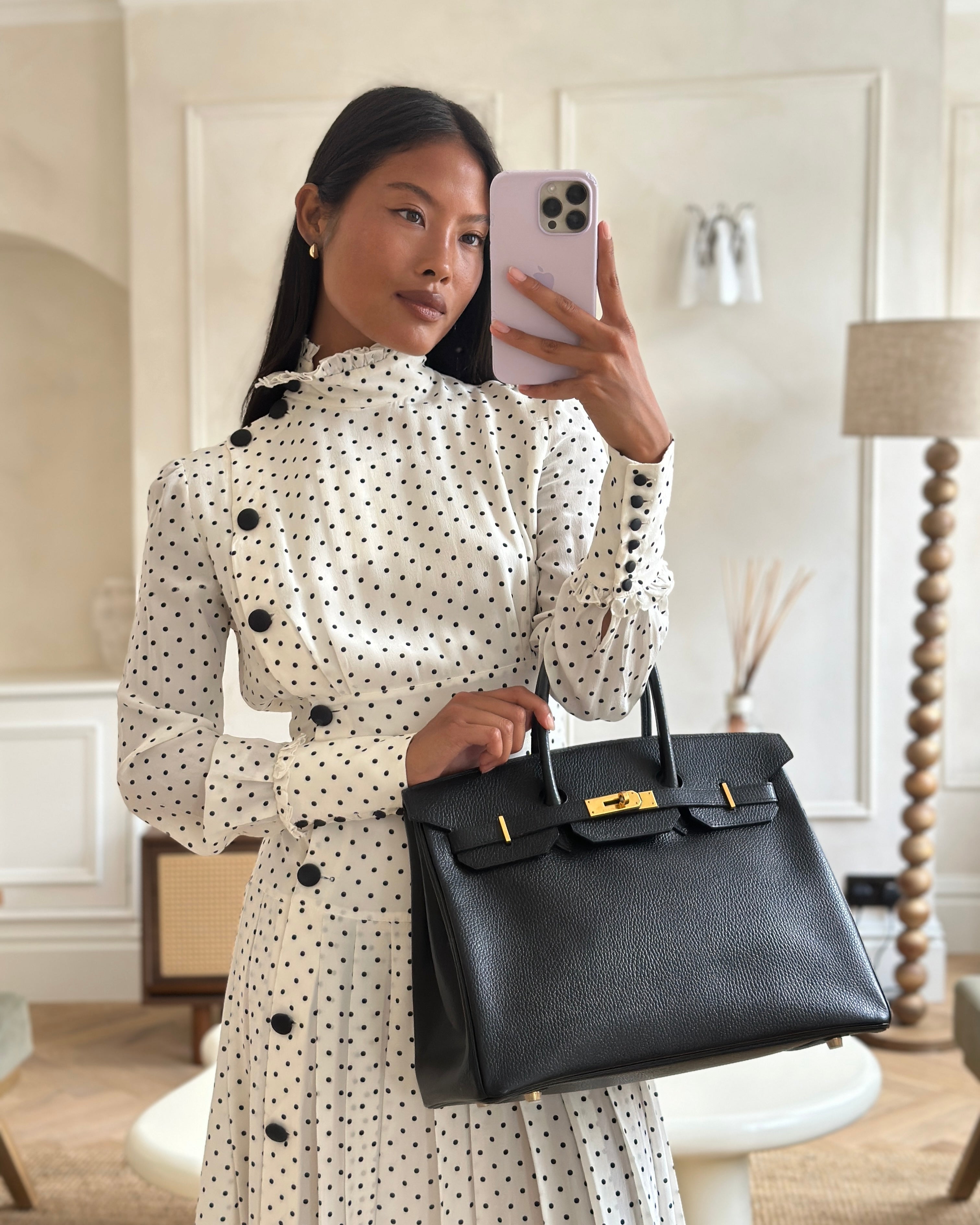 Hermès Birkin 35 Retourne Bag in Black Ardennes Leather with Gold Hardware