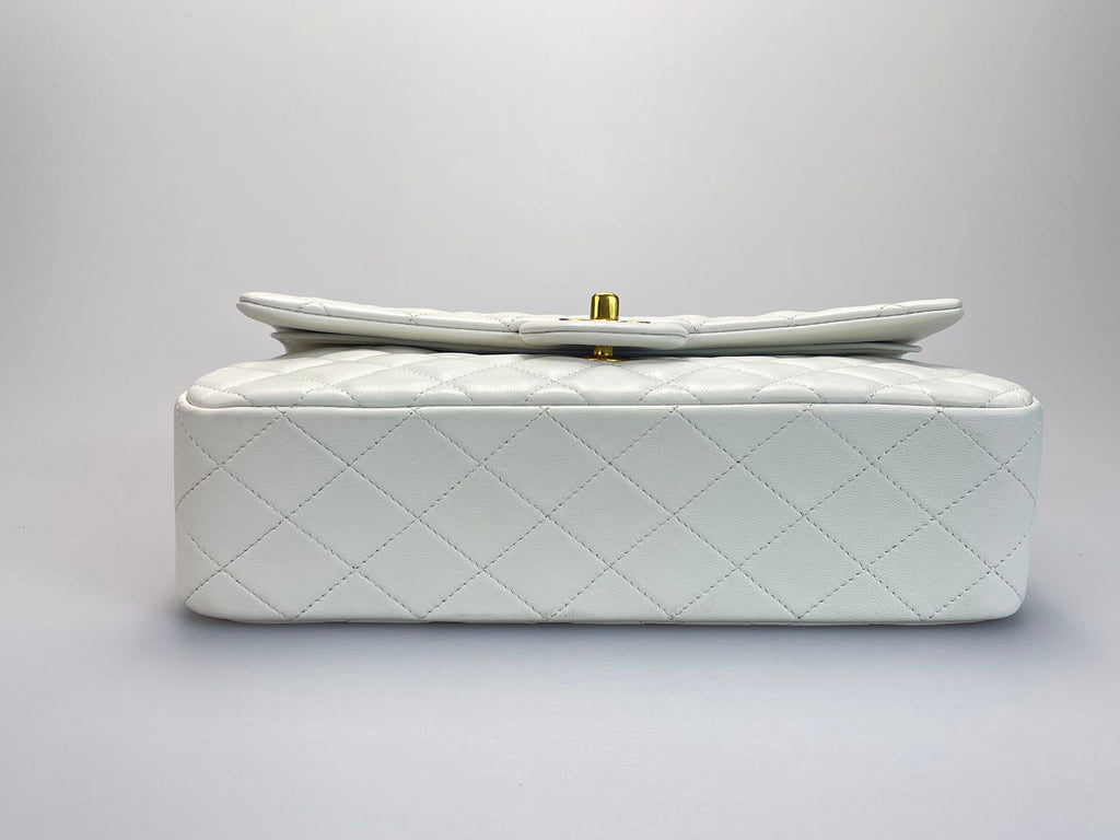 Chanel  Vinateg White Classic Flap Bag  with Gold Hardware