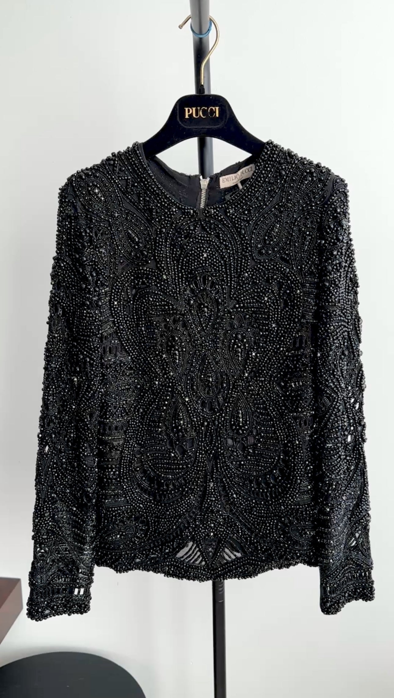 Emilio Pucci $10K Black Heavily Beaded Top - FR36 / 4