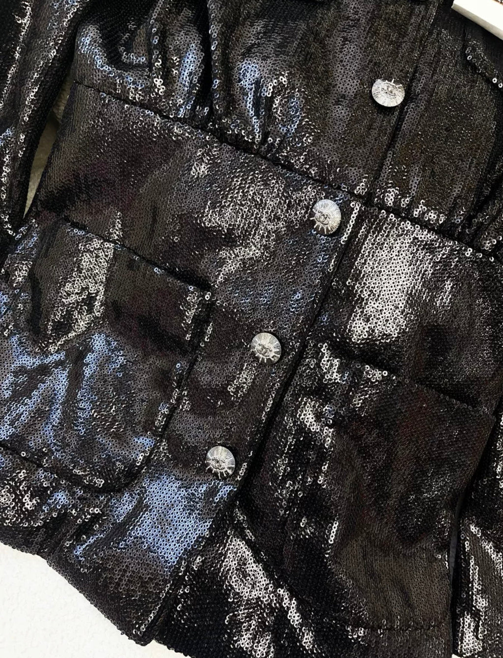 Chanel 24S black sequined jacket size 38