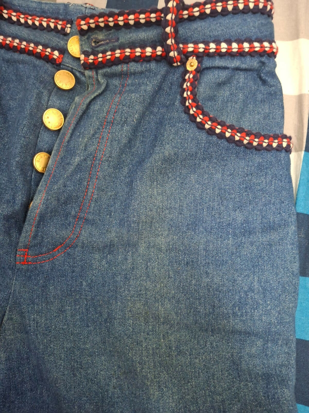 Chanel Vintage braided-trim straight-leg jeans