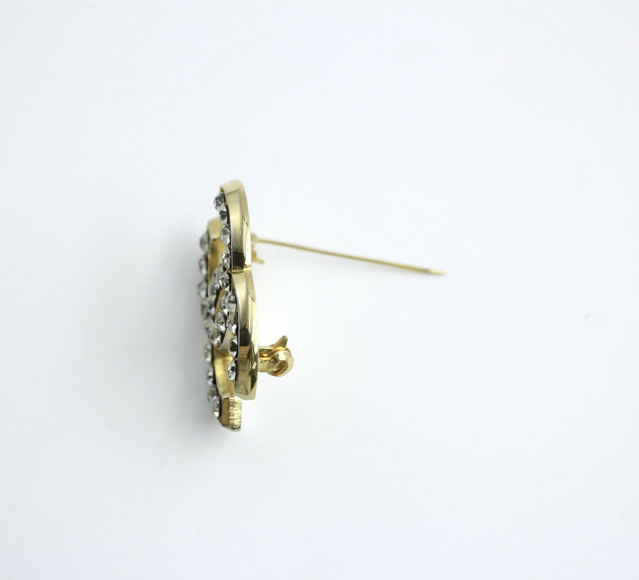 Chanel Vintage 1954-71 Rhinestone Gold-plated CC Logo Brooch