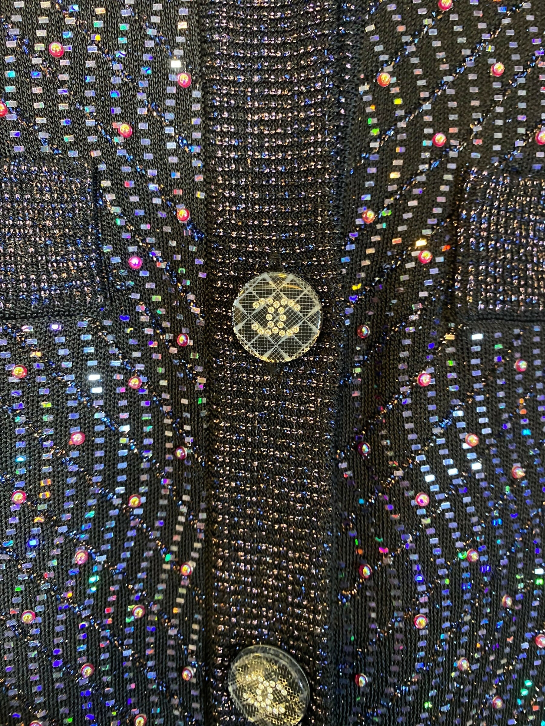 Stunning Chanel 21K Beaded Crystal Sequin Navy Black Iridescent Jumpsuit FR 36