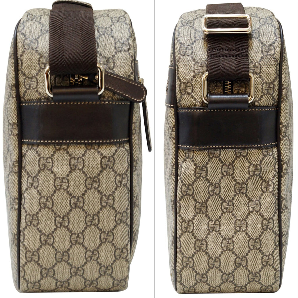 GUCCI Men's Beige/Ebony GG  Plus Coated Canvas Messenger Crossbody Bag 211107