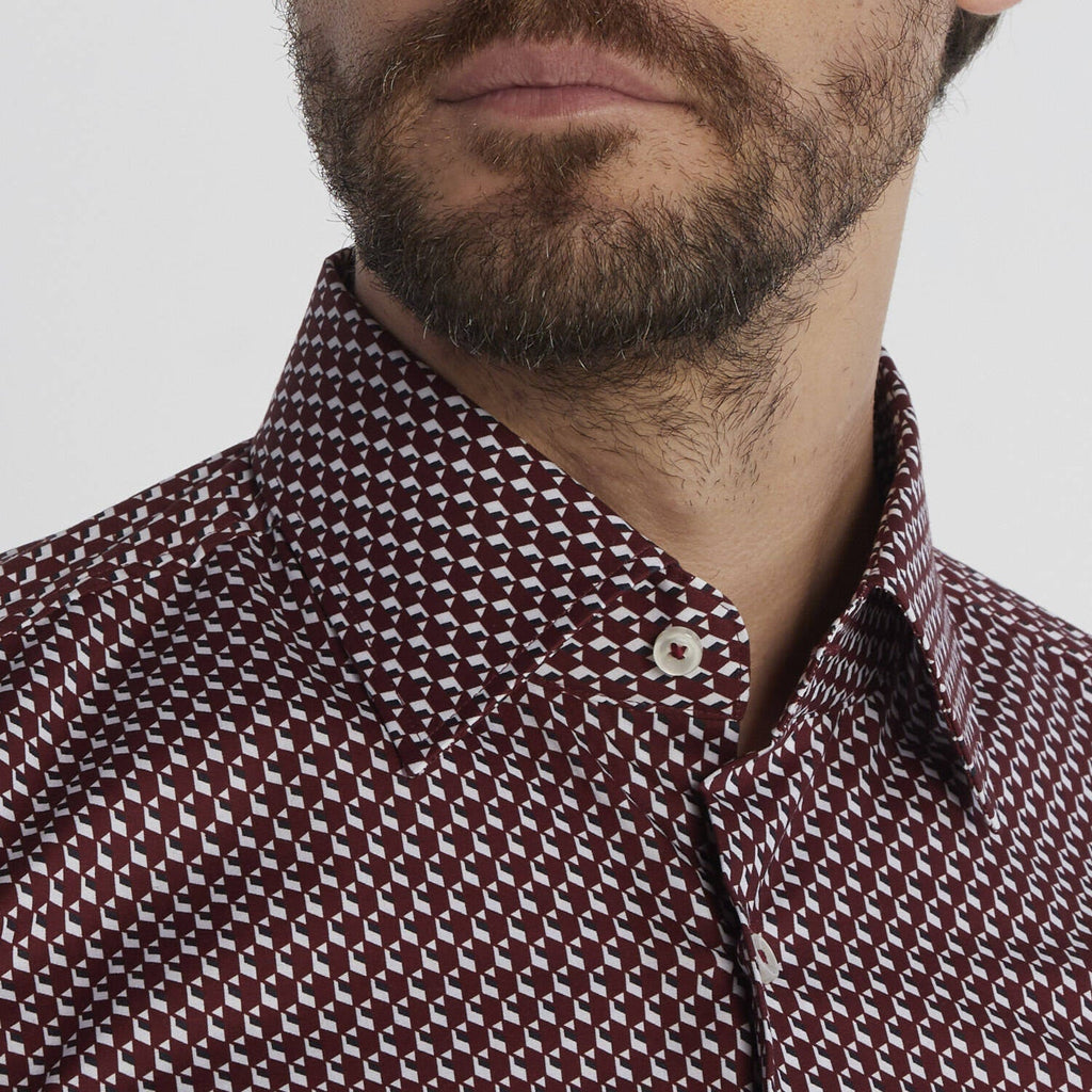 Slim-Fit Shirt In Geometric-Print Performance-Stretch Fabric
