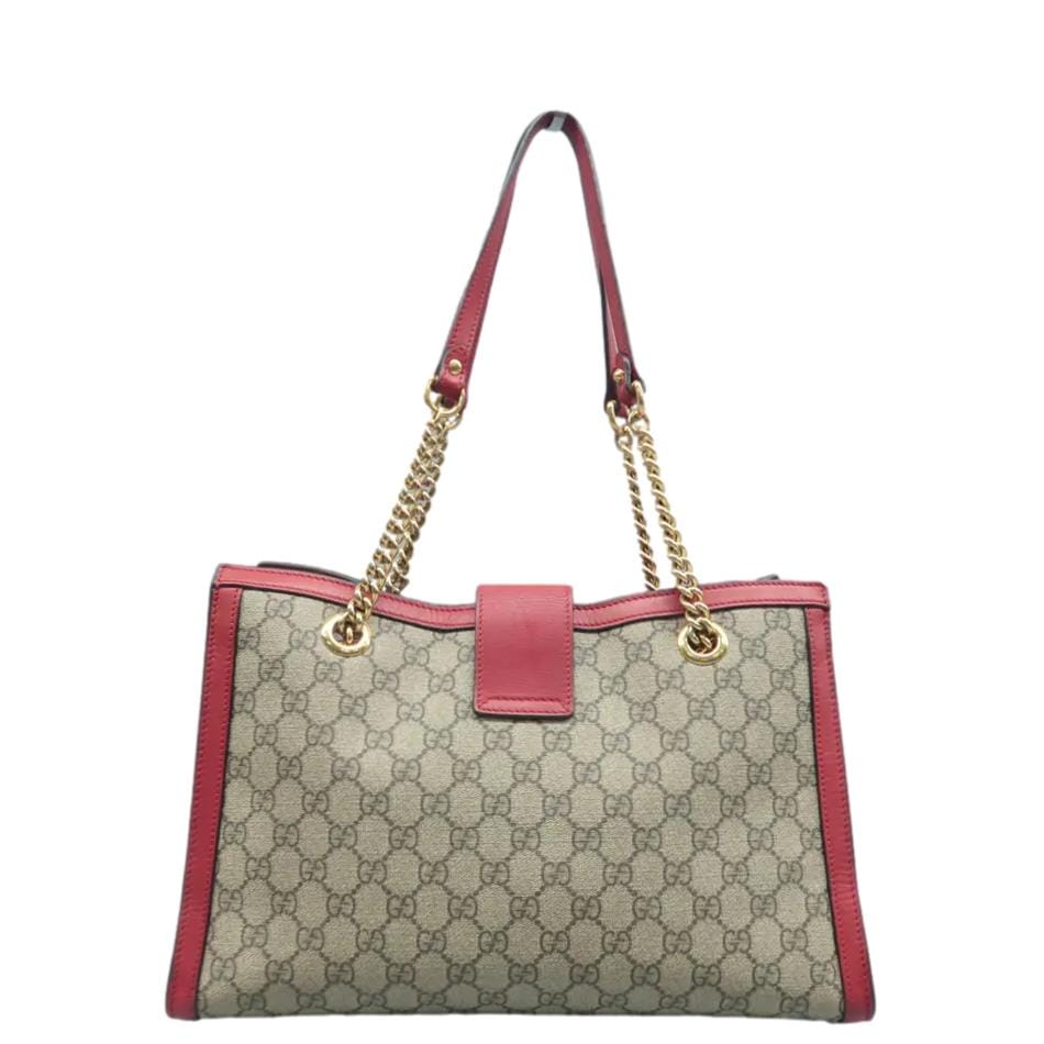 GUCCI Padlock Medium GG Supreme Canvas Tote Bag Red