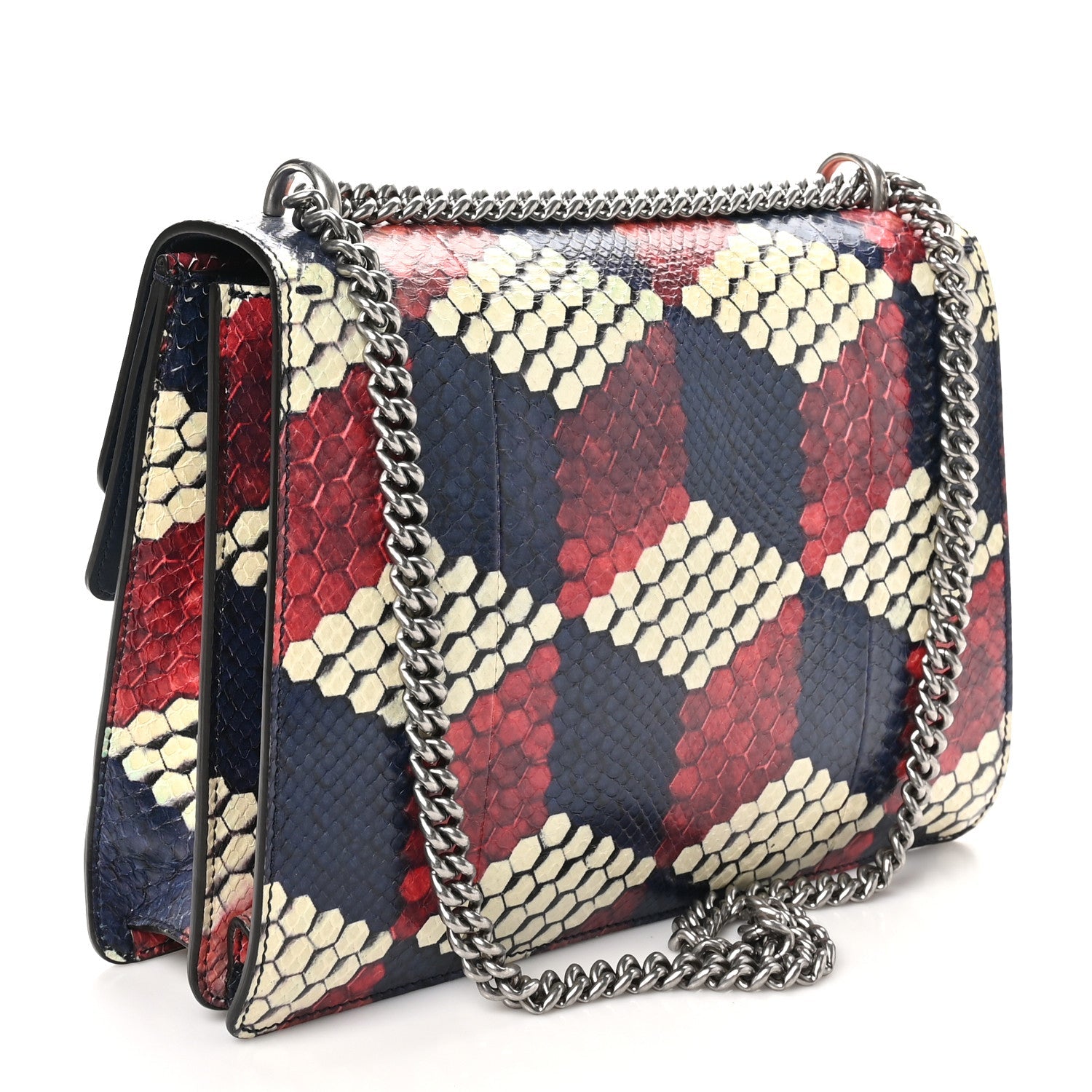 Snakeskin Cubic Medium Dionysus Shoulder Bag Red White Blue