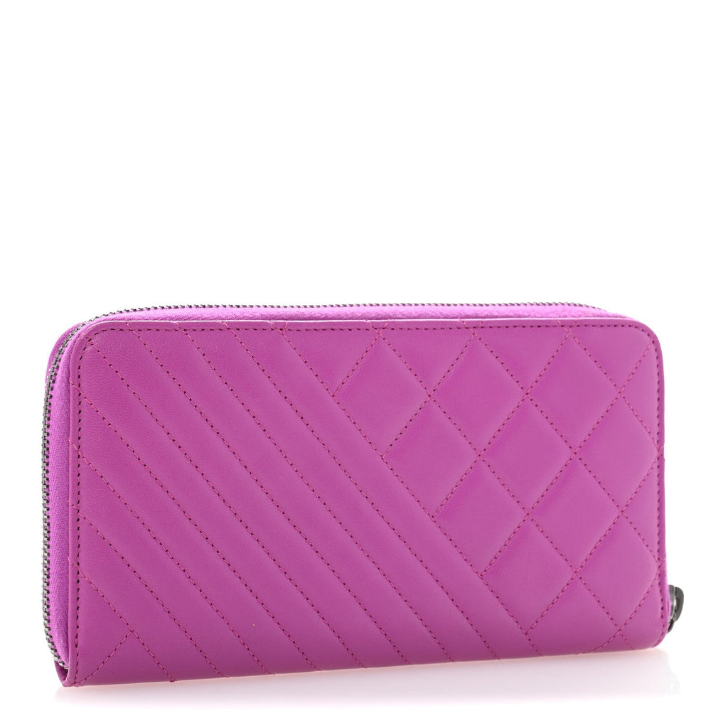 Lambskin Quilted Small Coco Boy Zip Around Wallet Purple