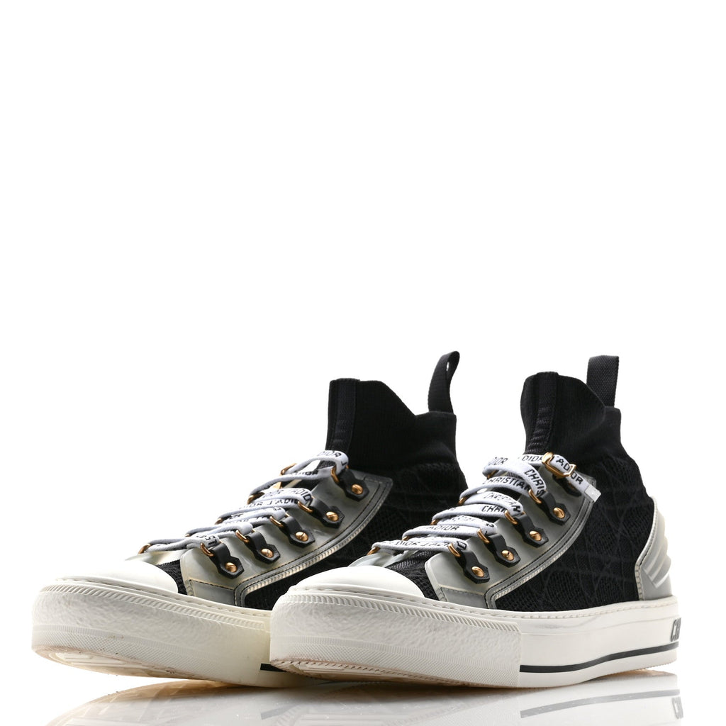 Technical Knit Calfskin Cannage Womens Walk'N'Dior High Top Sneakers 41 Black