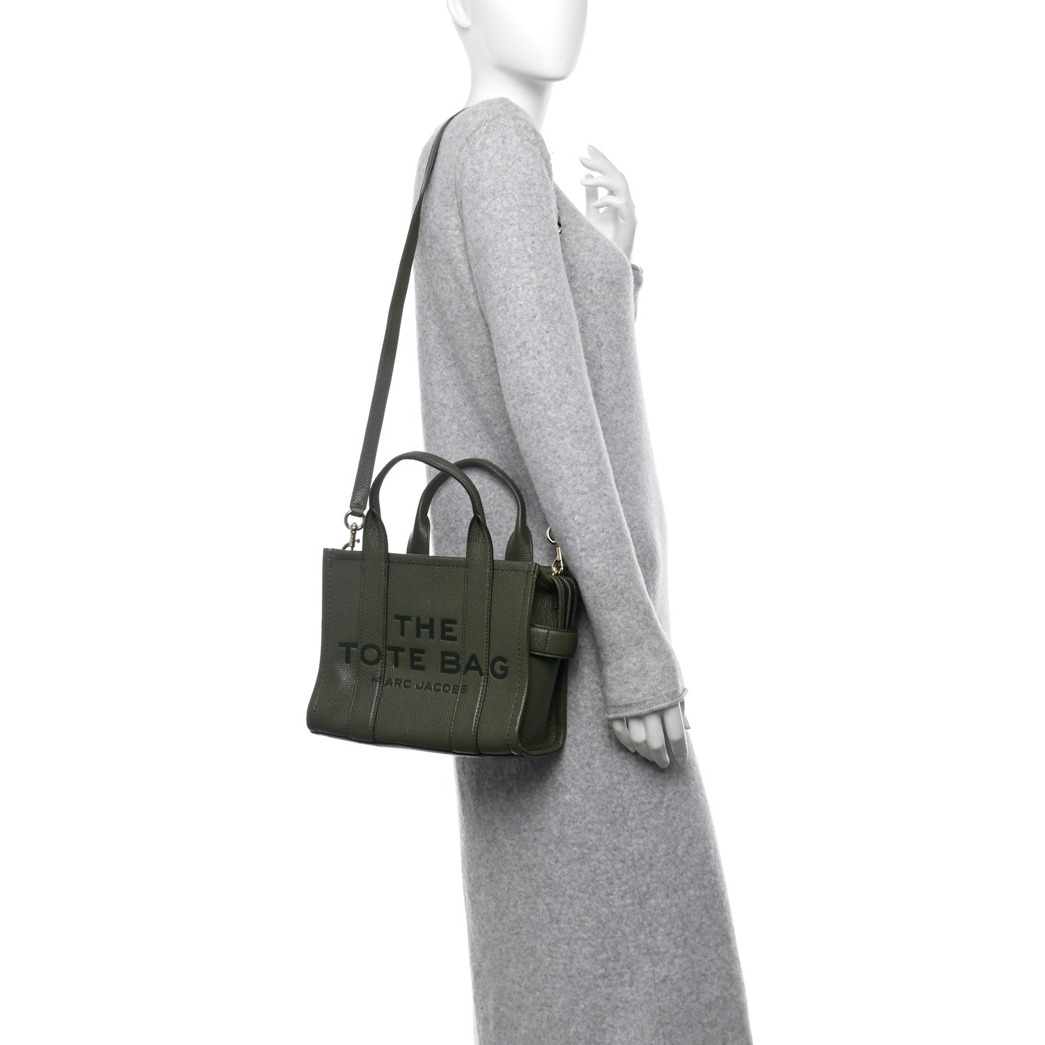 Grained Calfskin Small The Tote Bag Bronze Green
