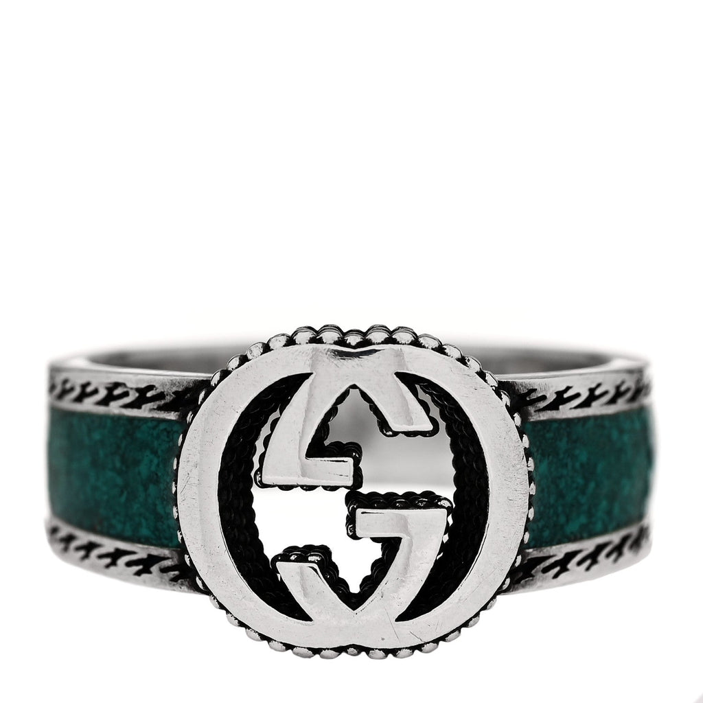 Sterling Silver Resin Interlocking G Band Ring 64 10.75 Turquoise