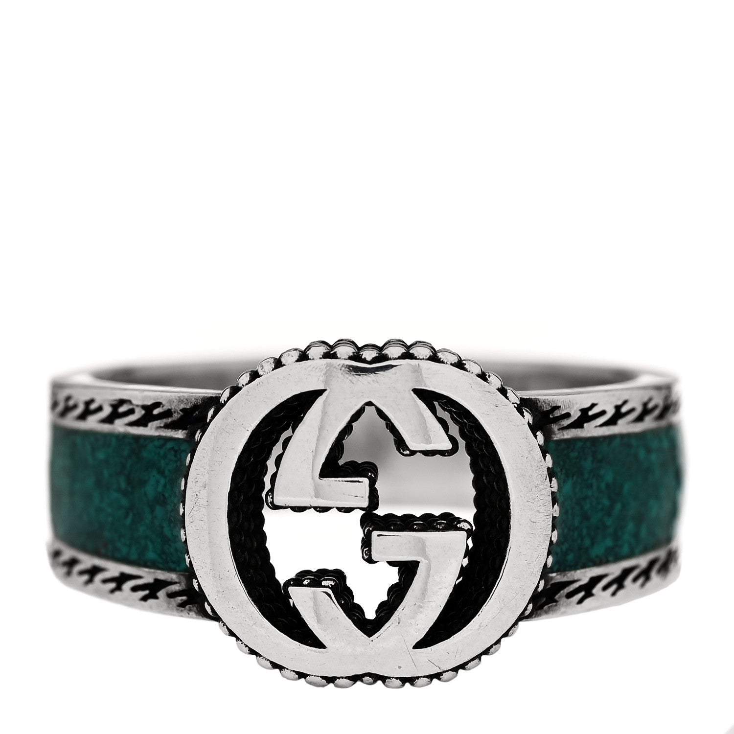 Sterling Silver Resin Interlocking G Band Ring 64 10.75 Turquoise