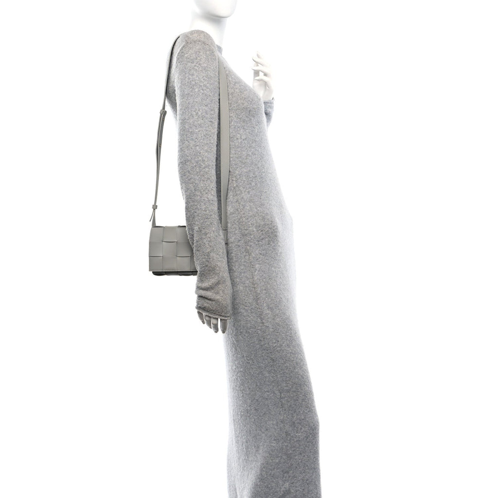 Lambskin Maxi Intreccio Small Cassette Crossbody Bag Agate Grey