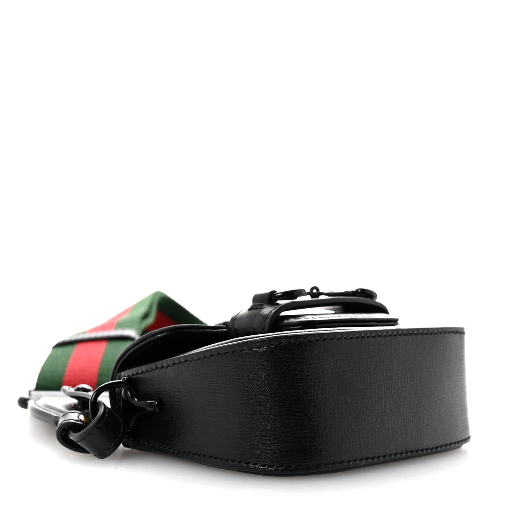 Azalea Calfskin Web Monochrome Horsebit 1955 Wallet On Strap Black