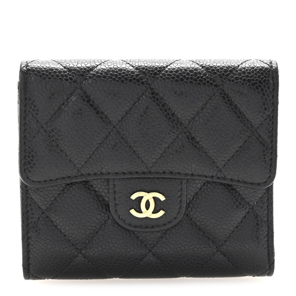 Caviar Quilted Compact Flap Wallet Black