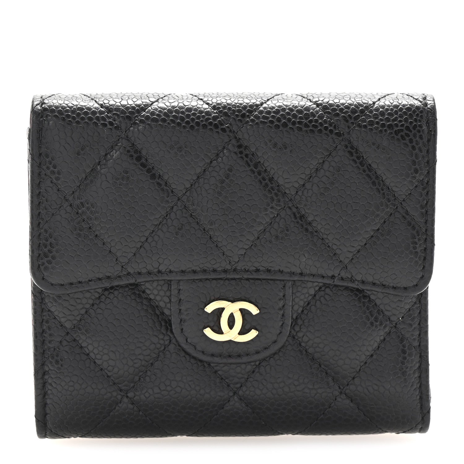 Caviar Quilted Compact Flap Wallet Black