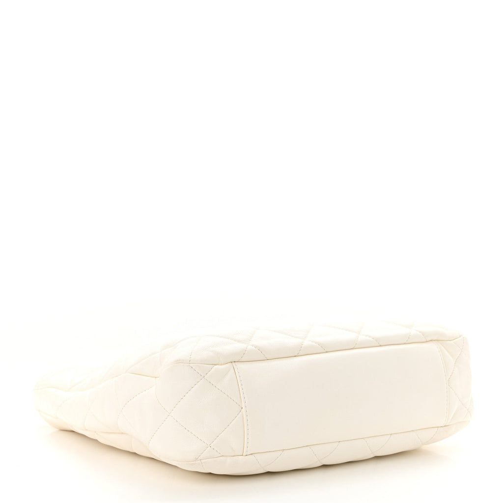 Lambskin Quilted Large CC Funky Town Hobo White