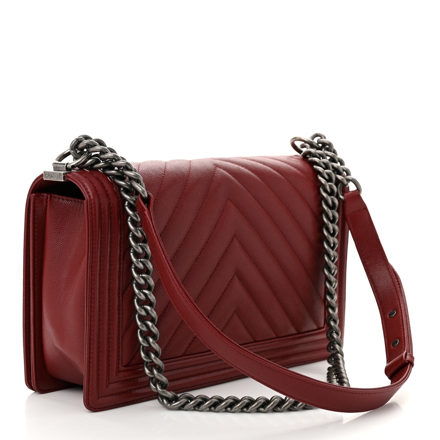 Caviar Chevron Quilted New Medium Boy Flap Red