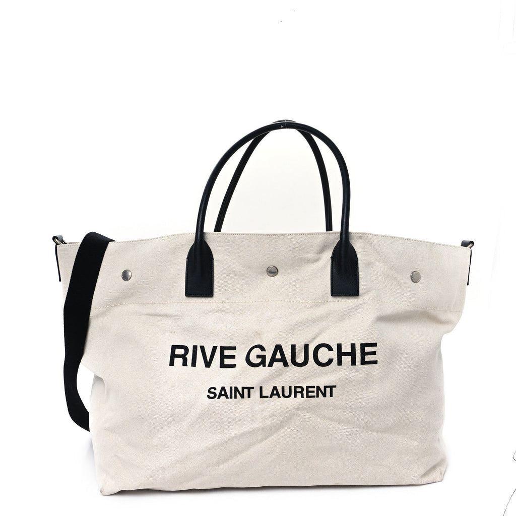 Linen Calfskin Rive Gauche Maxi Tote Beige Black